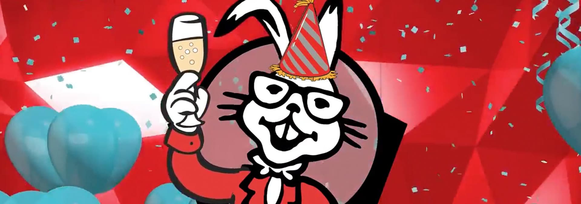 Spec's bunny mascot celebrating