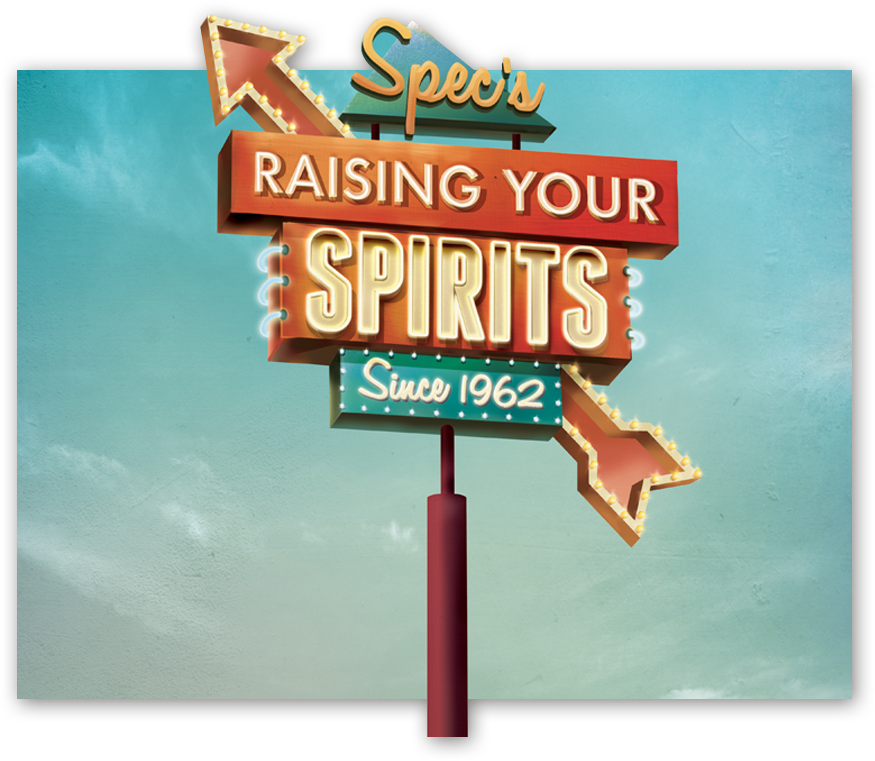 Vintage Spec's neon sign that says "Raising your spirits since 1962"